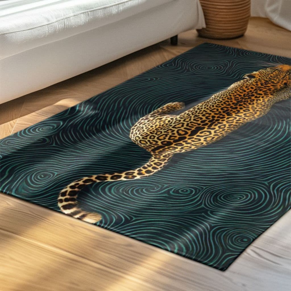 Tapete Decorativo 118x70cm Antiderrapante Sala, Quarto, Espaço Onça