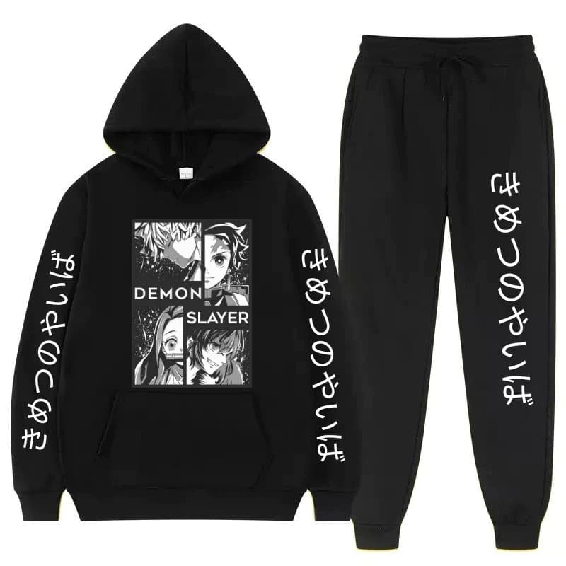 Conjunto Moletom Canguru Masculino Demon Slayer Blusa De Frio + Calça Moletom Estampados Unissex Outono/Inverno