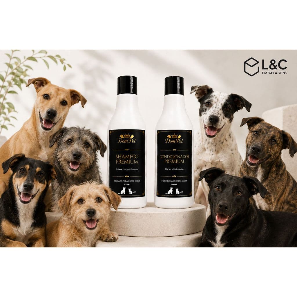 Shampoo Pet Premium 500ml Condicionador Maciez Intensa Para Cães e Gatos Kit Dom Pet Profissional