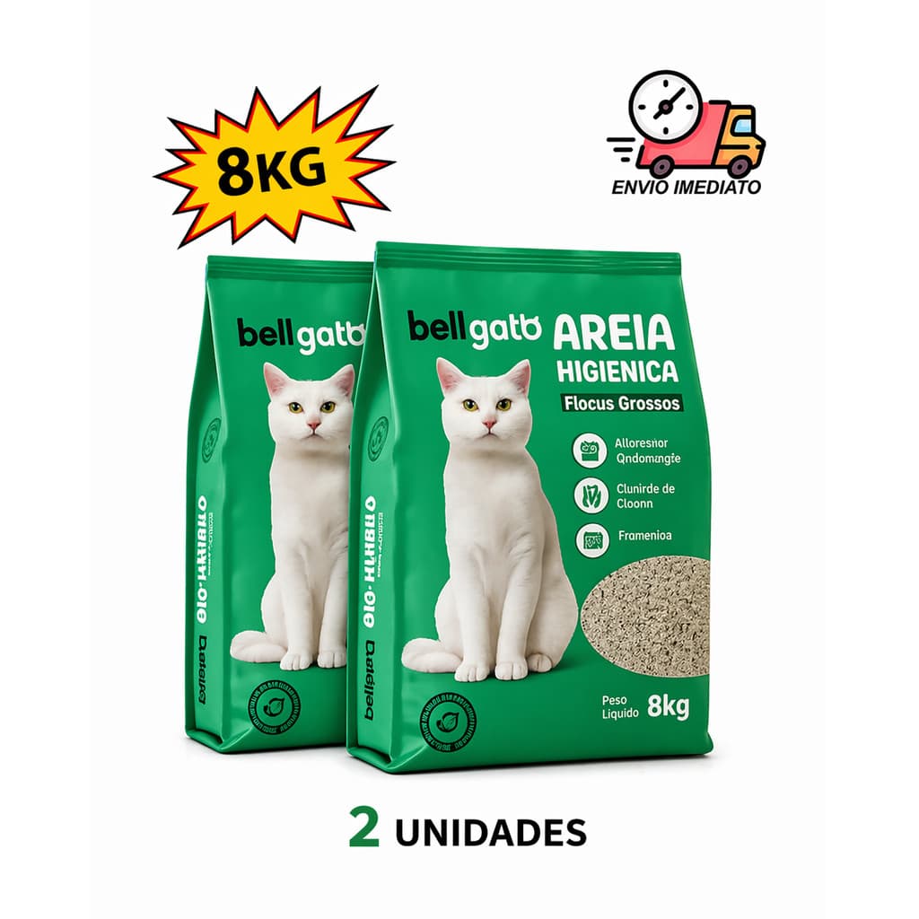 Kit 2un Areia Sanitária Higiênica Para Gatos Anti Odor 4 ou 8kg Total Bellgato Grãos Medios verde