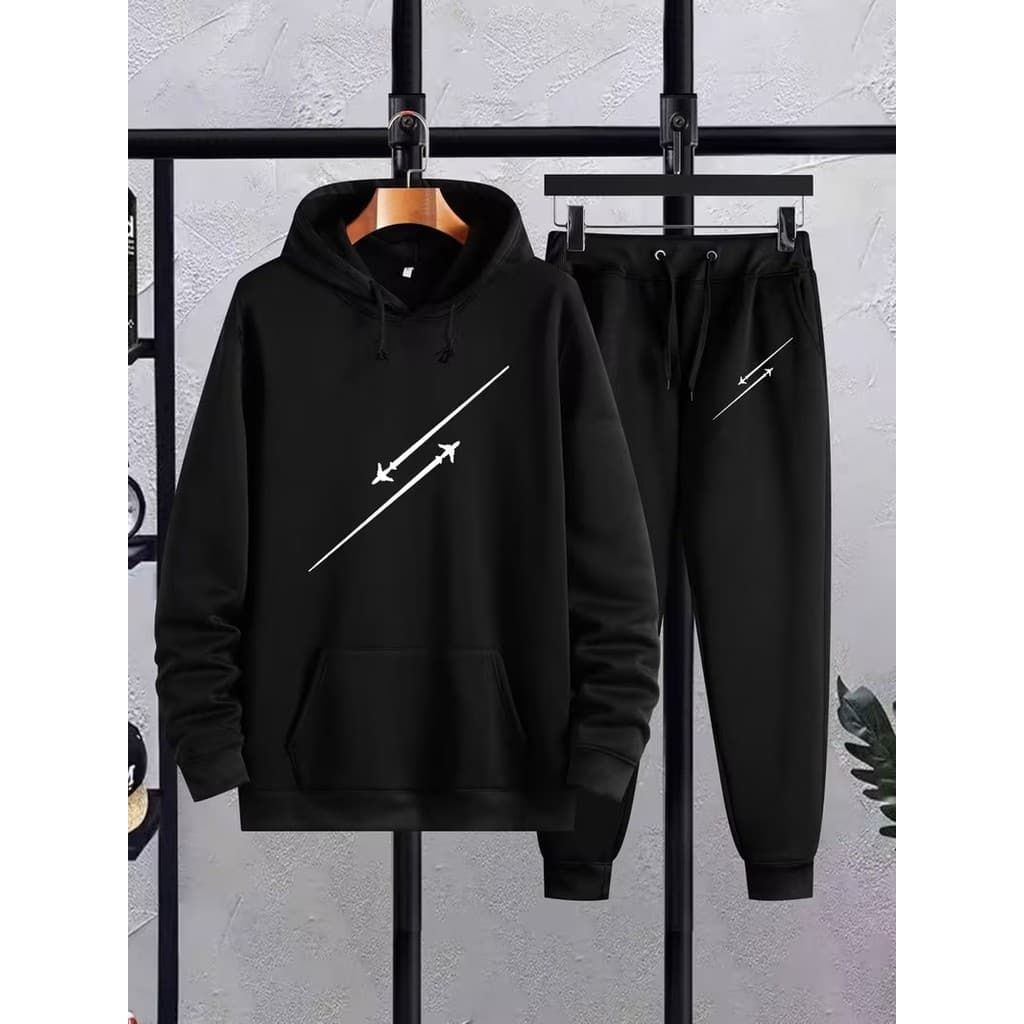 Conjunto Moletom Canguru Masculino Flechas Blusa De Frio + Calça Moletom Estampados Unissex Outono/Inverno