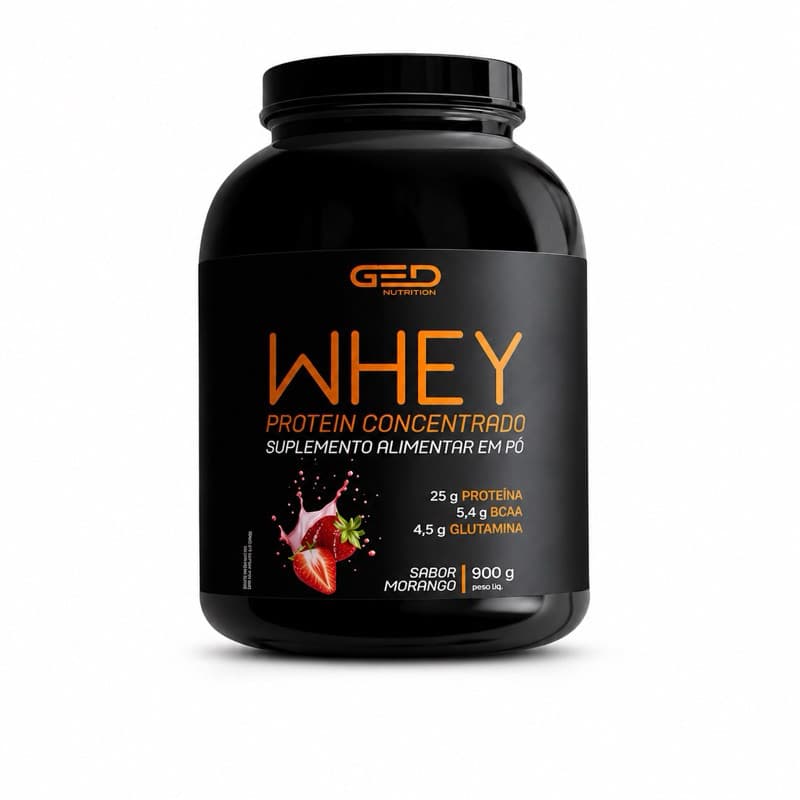 100% Puro Whey Protein Concentrado GED 900g Baunilha e Chocolate 25g Proteína BCAA Hipertrofia Massa Muscular