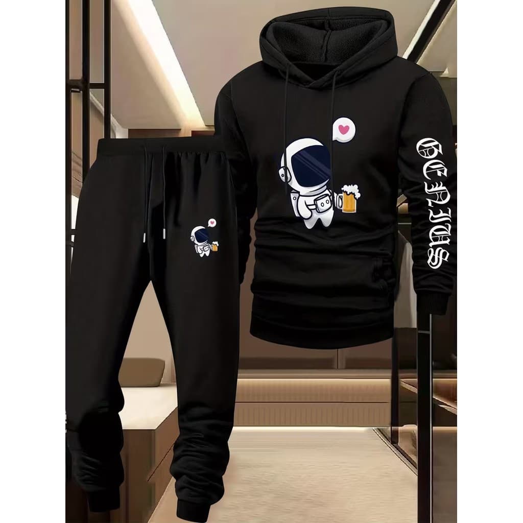 Conjunto Moletom Canguru Masculino Pausa Pro Shopp Blusa De Frio + Calça Moletom Estampados Unissex Outono/Inverno