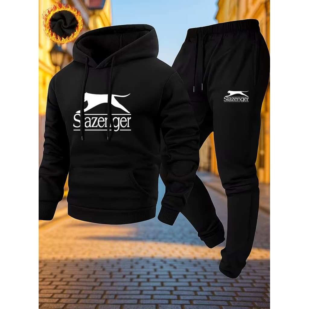 Conjunto Moletom Canguru Masculino Slazenger Blusa De Frio + Calça Moletom Estampados Unissex Outono/Inverno