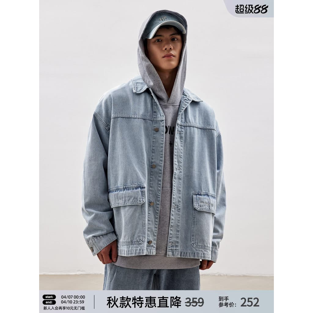 BD Novo Estilo Lavado Azul Jaqueta Jeans Masculina Moda Bordada Lapela Jaqueta Masculina Solta
