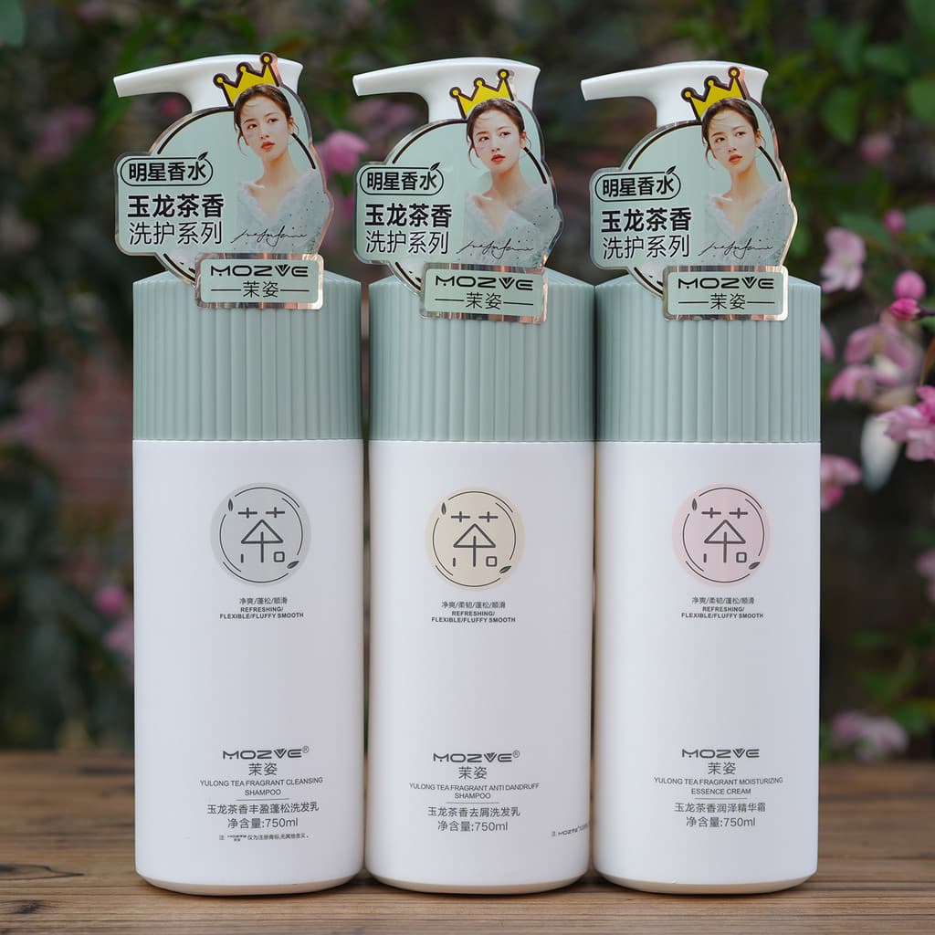 Mozi Yulong chá fragrância Shampoo limpeza Anti-caspa controle de óleo rico fofo deixar fragrância hidratante essência c