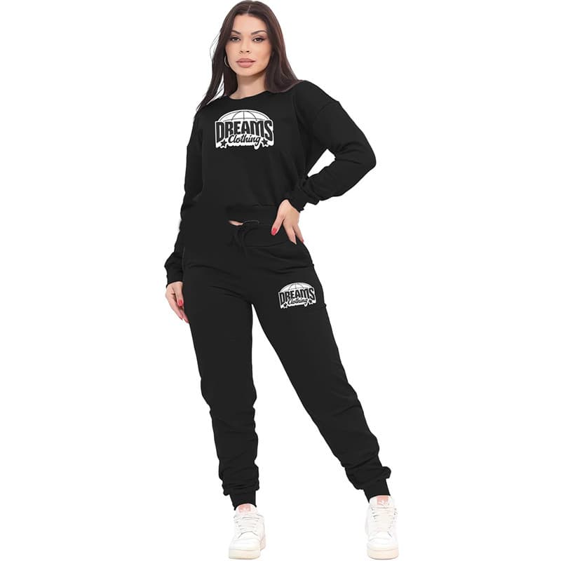 Conjunto Moletom Careca Feminino Dreams Clothing Blusa De Frio + Calça Moletom Estampados Unissex Outono/Inverno