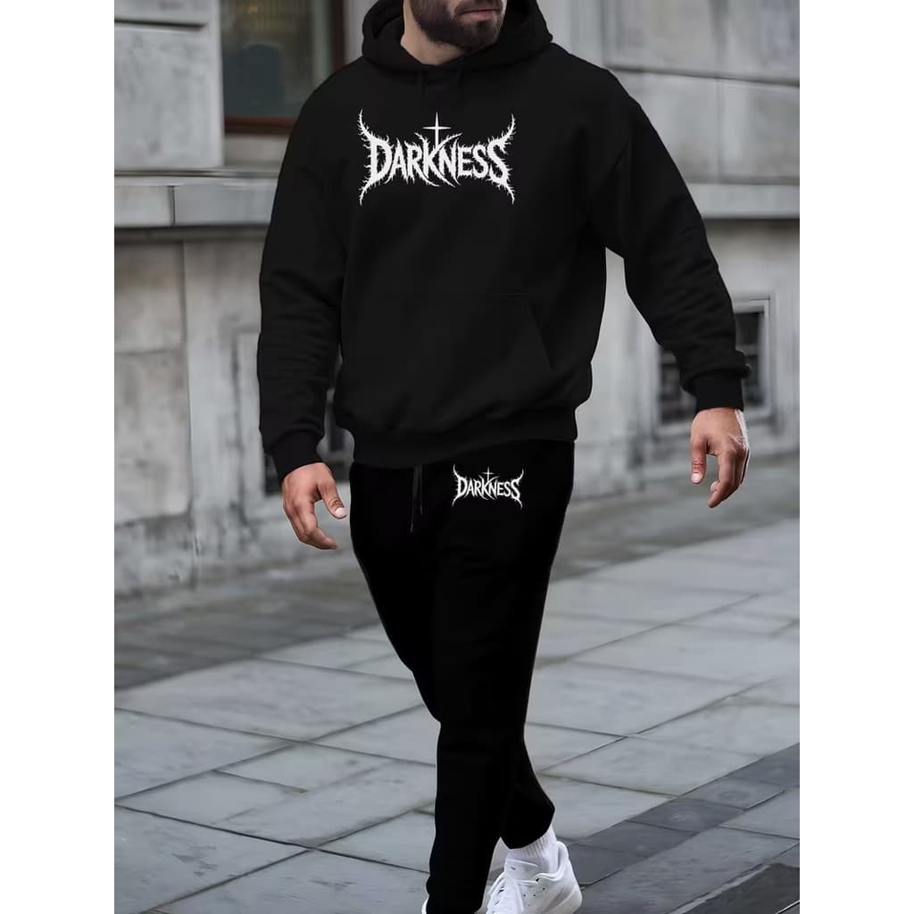 Conjunto Moletom Canguru Masculino Darkness Blusa De Frio + Calça Moletom Estampados Unissex Outono/Inverno