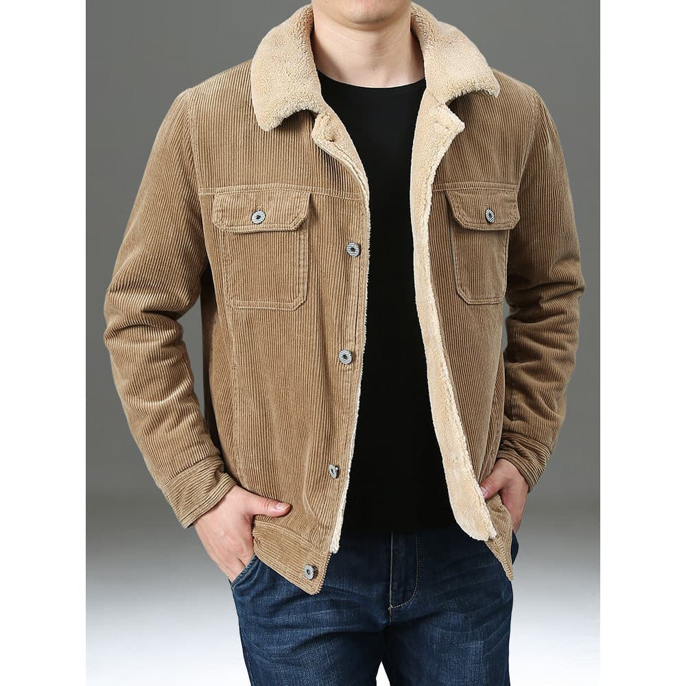 Jaqueta acolchoada masculina lapela Street Wear inverno jaqueta de veludo acolchoado jaqueta solta cordeiro velo jaqueta