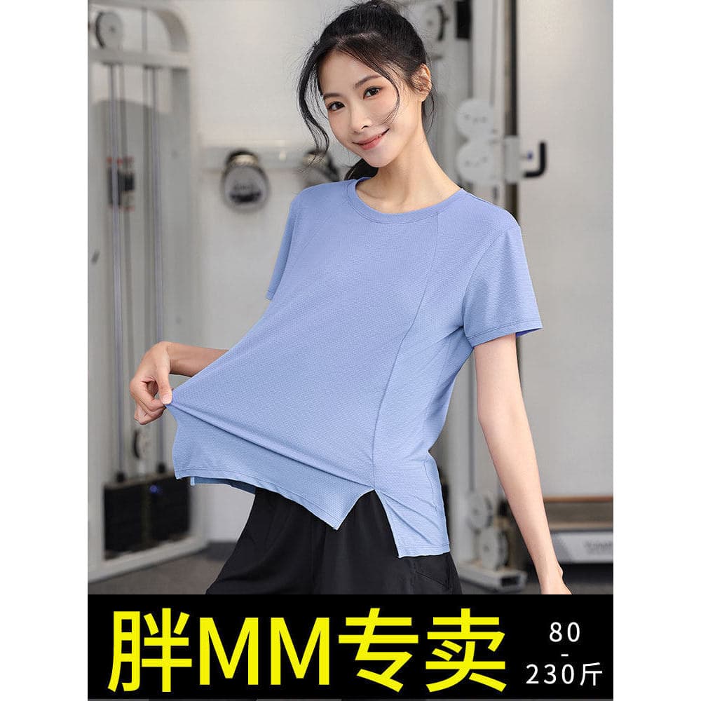 Tamanho grande roupas de Yoga terno feminino solto esportes topo camiseta de manga curta verão roupas de Fitness gordura