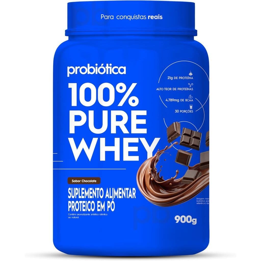 100% Pure Whey Protein 900g Probiótica Chocolate Alta Proteína | Pós-Treino | Massa Muscular