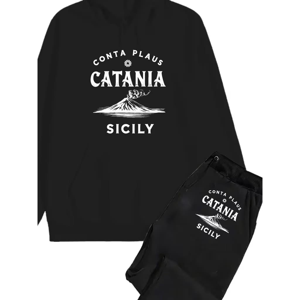 Conjunto Moletom Canguru Masculino Cataniaa Blusa De Frio + Calça Moletom Estampados Unissex Outono/Inverno
