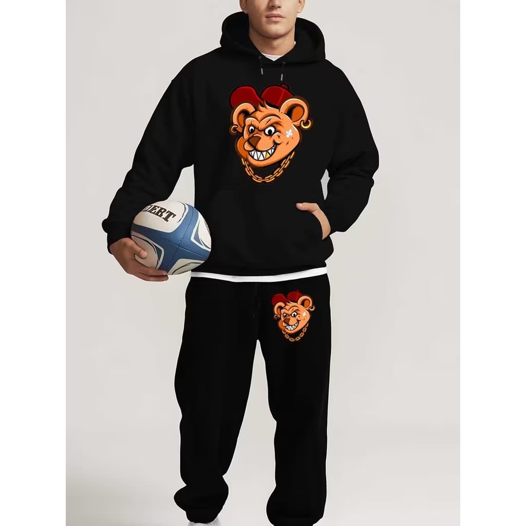 Conjunto Moletom Canguru Masculino Dente De Ouro Blusa De Frio + Calça Moletom Estampados Unissex Outono/Inverno