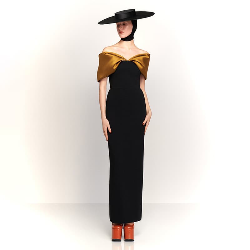 Vestido feminino, elegante e estiloso, vestido longo com ombros à mostra, vestido de festa moderno, vestido com detalhes