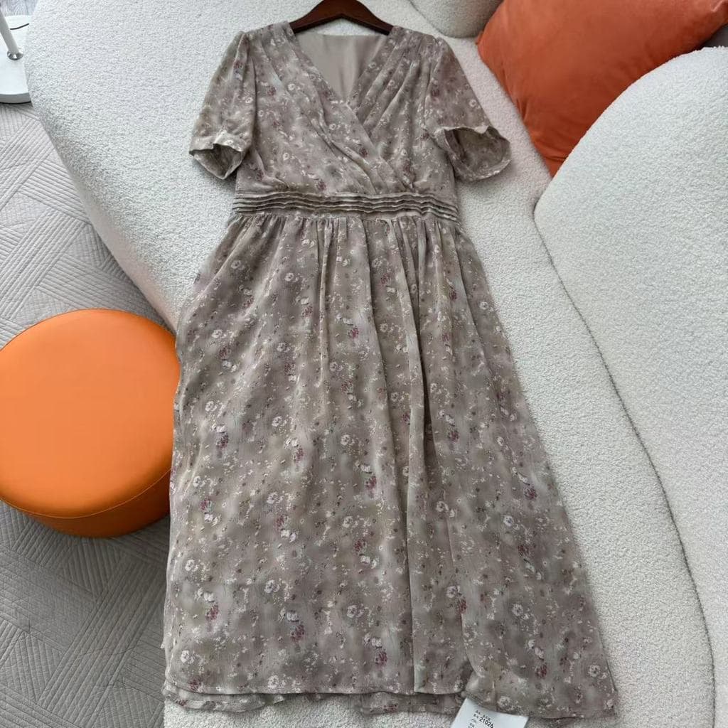Huiyige verão feminino vestido de manga curta vestido floral de cintura alta versão coreana doce vestido floral vestido 