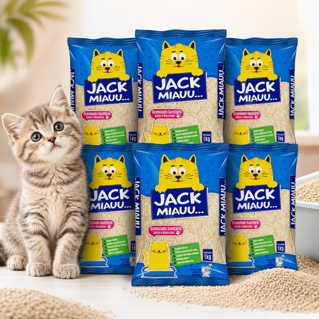 Areia Sanitária Gatos Biodegradável Mandioca Grãos Finos 6kg