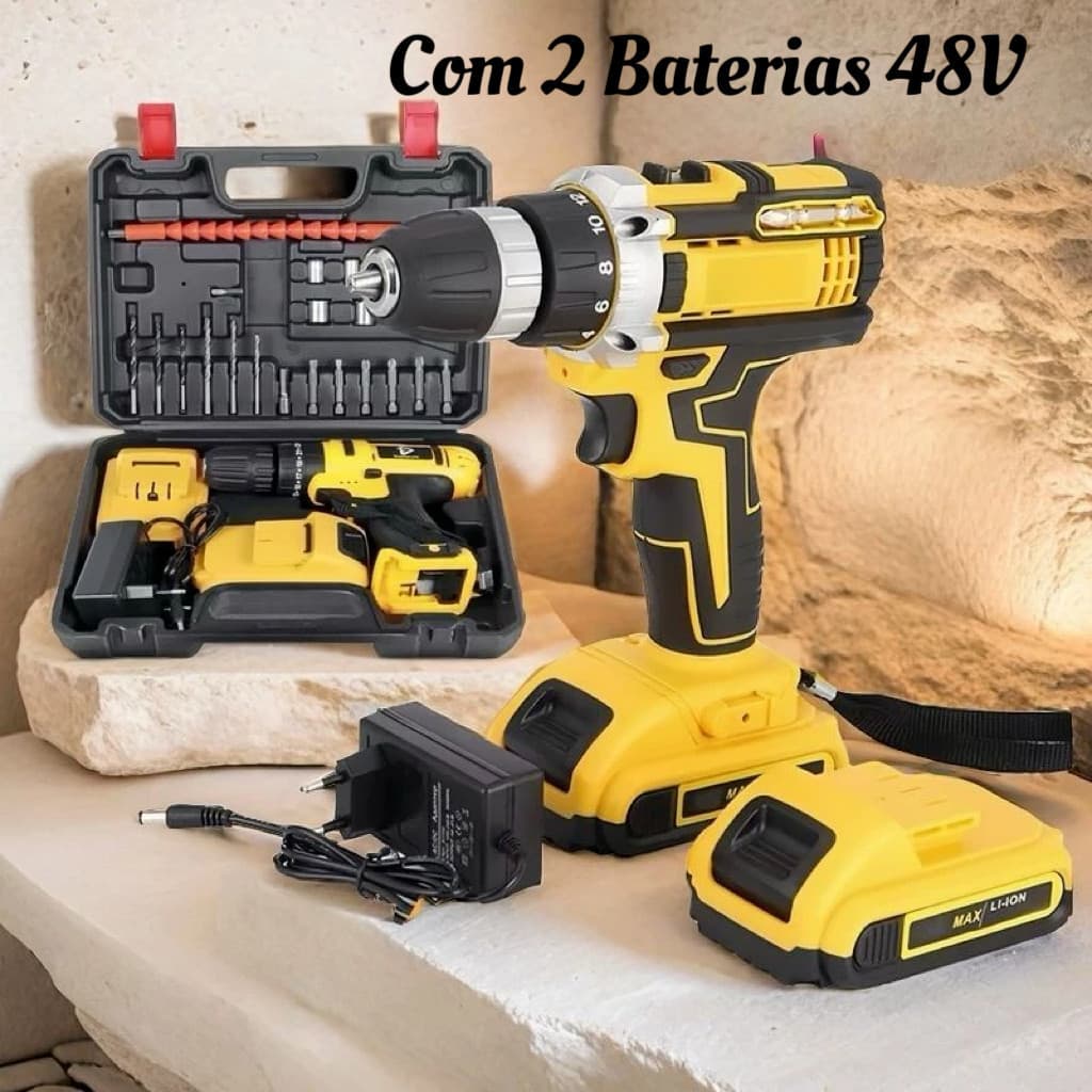 Parafusadeira Furadeira 48V 2 Baterias Com Maleta e Acessórios Completo-HAVANDO