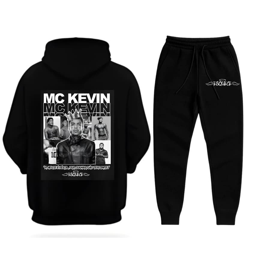 Conjunto Moletom Canguru Masculino Mc kevin Blusa De Frio + Calça Moletom Estampados Unissex Outono/Inverno