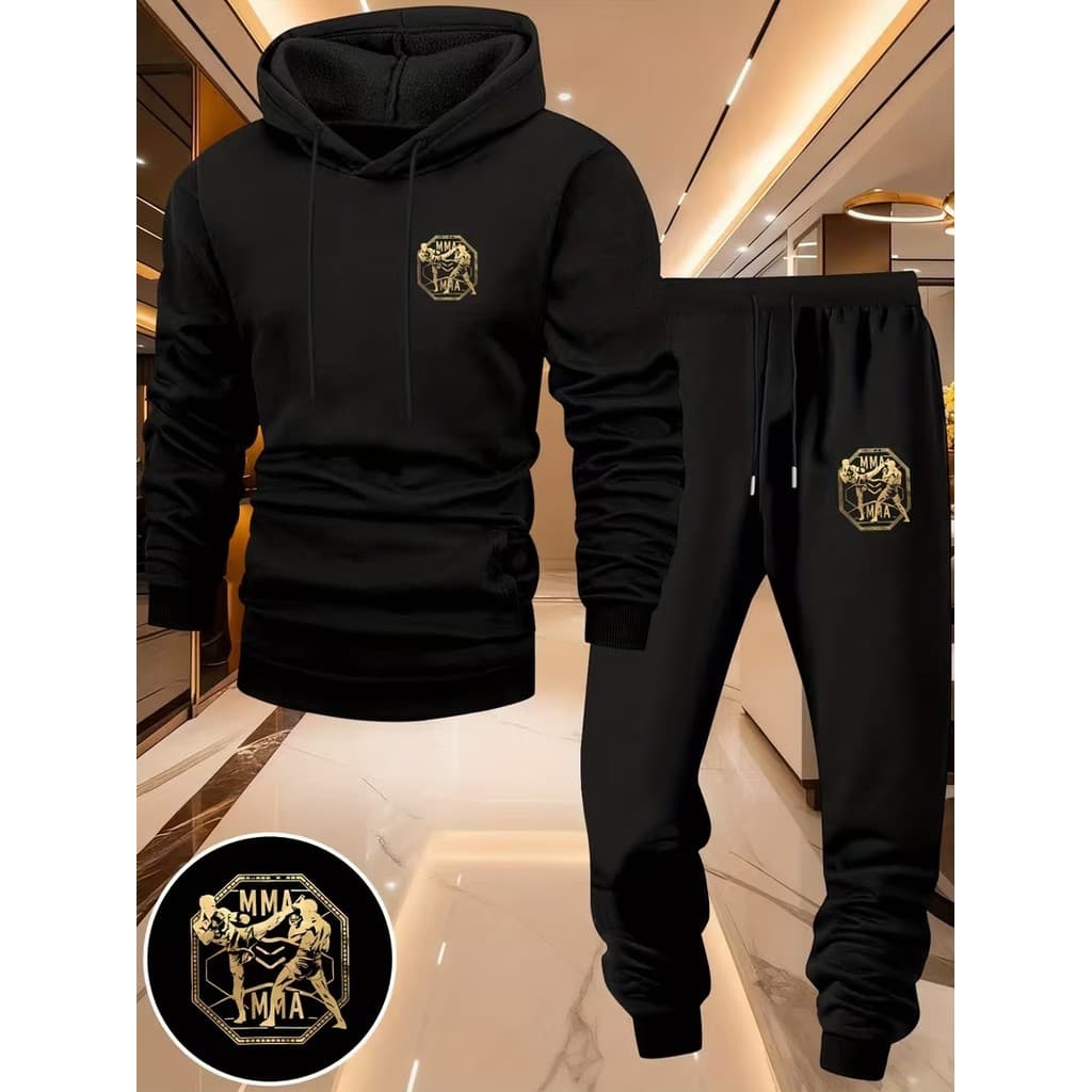 Conjunto Moletom Canguru Masculino Mma Mma Blusa De Frio + Calça Moletom Estampados Unissex Outono/Inverno