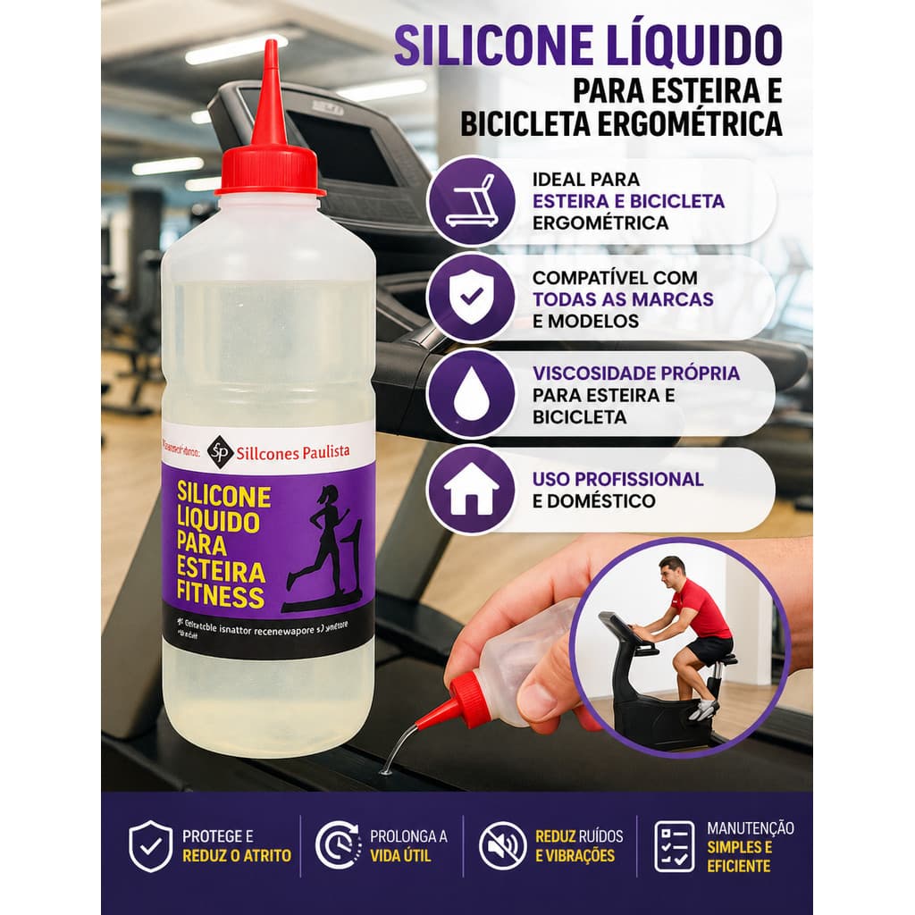 Lubrificante Silicone Líquido 1L Para Esteira Elétrica e Bicicleta Ergométrica Uso Profissional