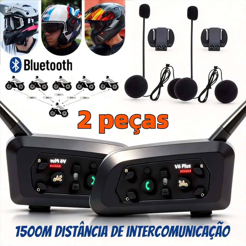 Intercomunicador Capacete De Moto Bluetooth Com Fone e Microfone V6 Plus
