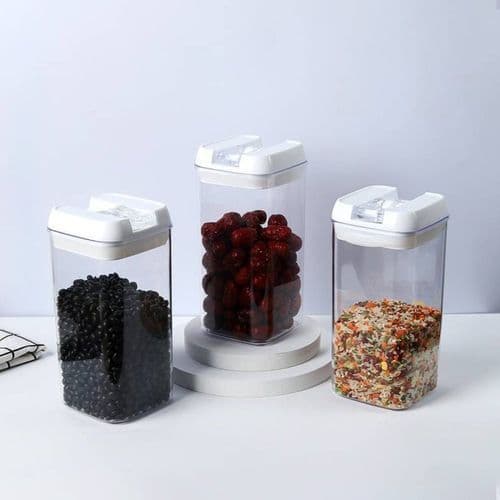 Kit 3 Potes Hermeticos Multiuso Plastico 1200ML Transparente Vedacao Segura Organizador Cozinha Despensa
