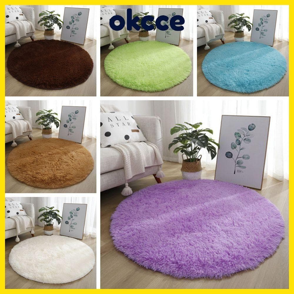 Tapetes De Sala De Estar OKCCE , Tapete Redondo Espesso Antiderrapante Peludo De Cor Sólida De Pelúcia Macia De 40 Cm
