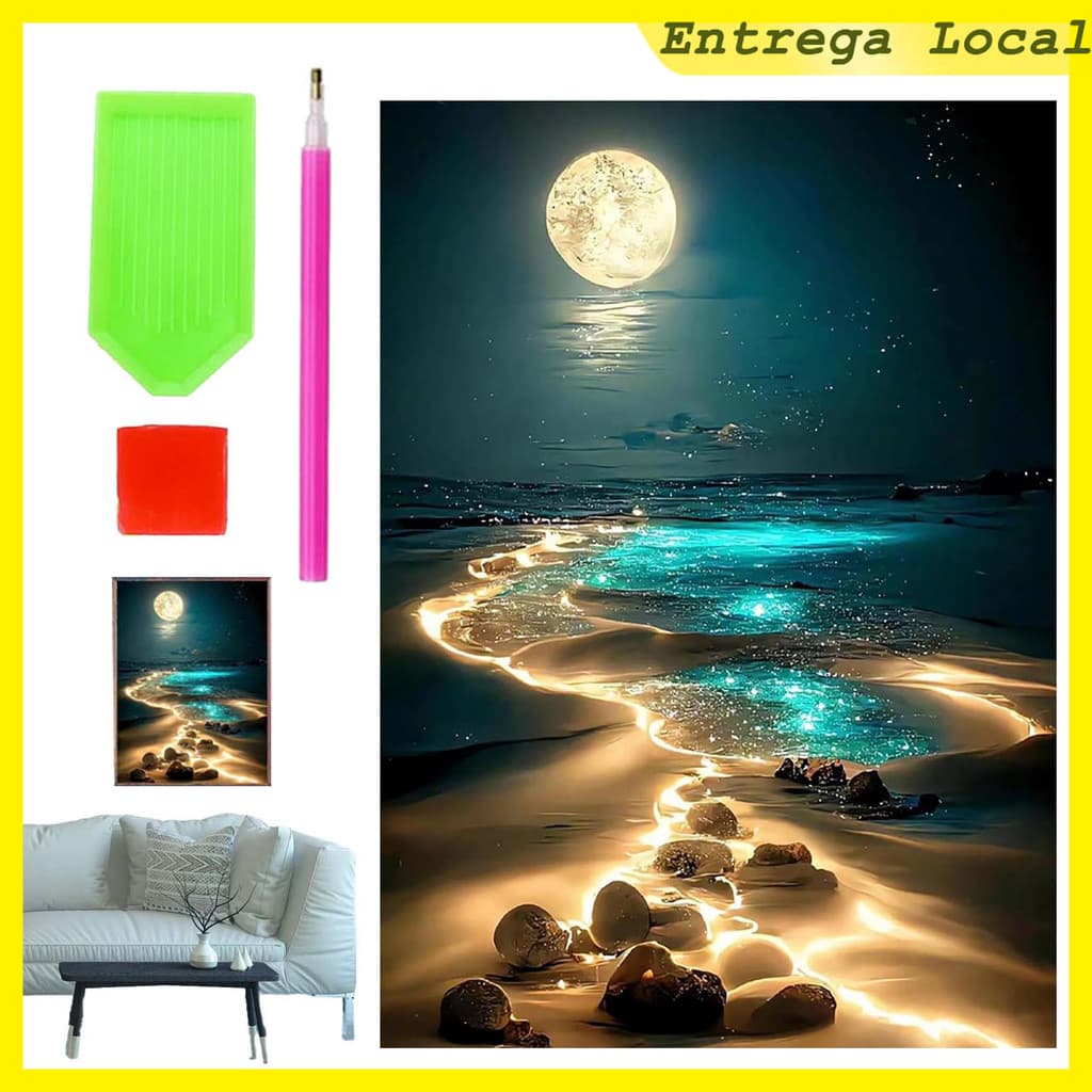 5D Diamante Redondo "Praia Do Luar" Pintura Diamante Starter Set, 30x40 cm conjunto completo de pintura diamante DIY