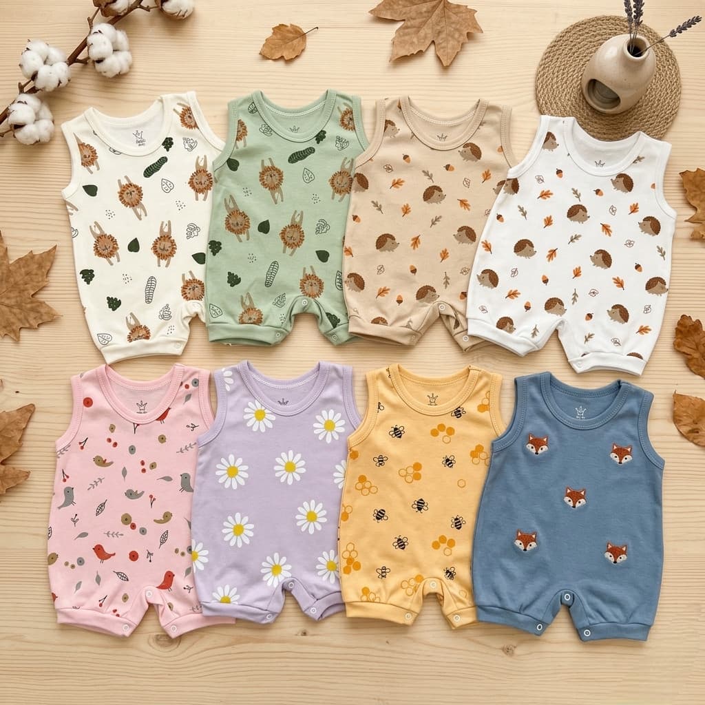 Kit Roupa De Bebê 3 Peças Macacão Regata Banho De Sol Verão/enxoval/meninas/meninos/neutro