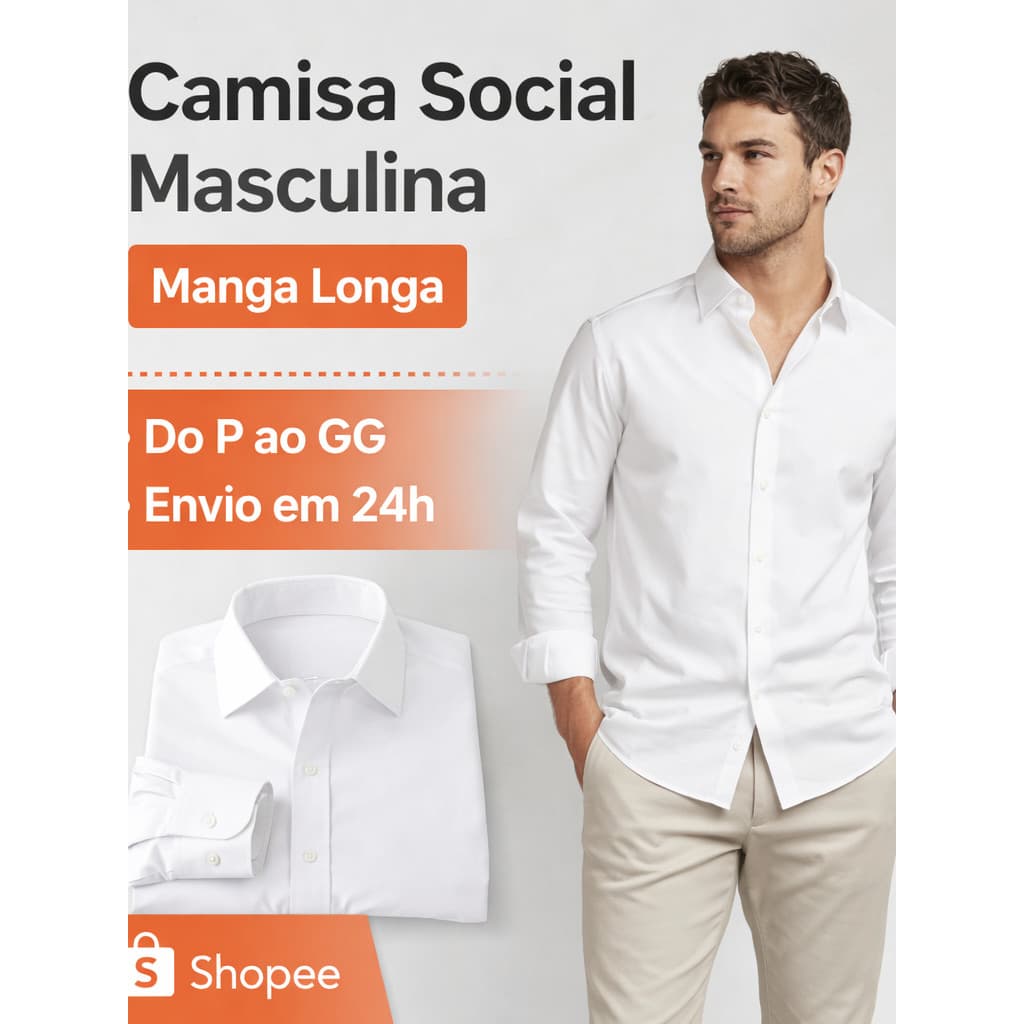 Camisa Social Masculina Manga Longa Lisa Slim Sem Bolso Casual e Social Confortável