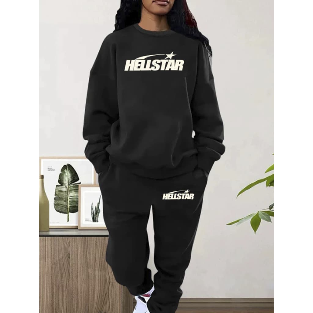 Conjunto Moletom Careca Feminino Hellstar Blusa De Frio + Calça Moletom Estampados Unissex Outono/Inverno