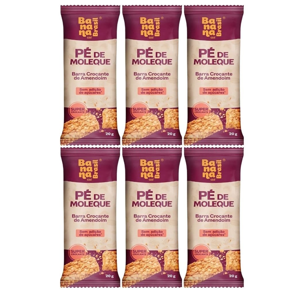  Barra Pé De Moleque Zero Açúcar 20g Banana Brasil  Kit 6 Snack Saudável Natural Premium