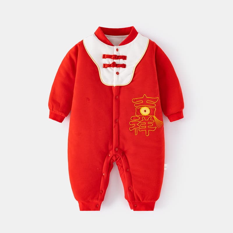 Bebê bebê mais algodão 120g roupas de ano novo macacão bebê menina acolchoado engrossado outono inverno roupas vermelho 