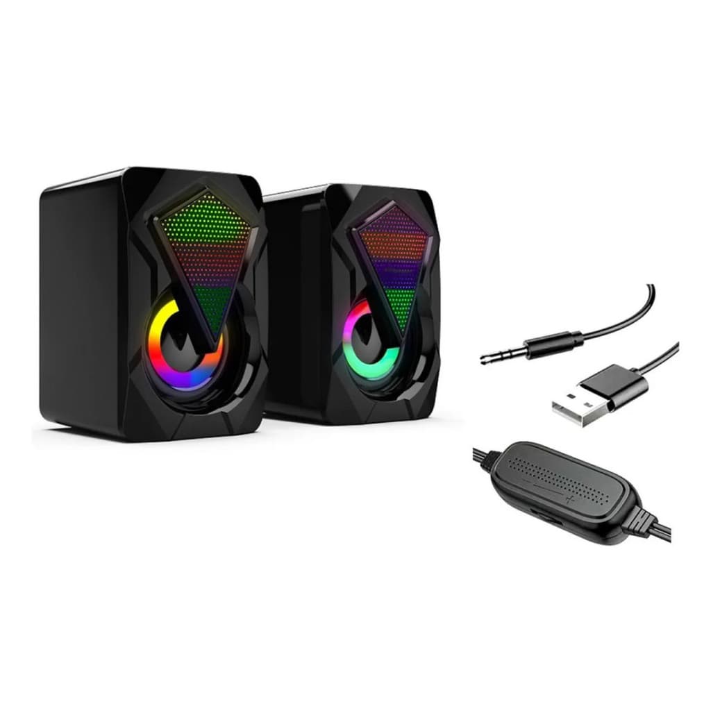 Caixa De Som Gamer Led Rgb P/ Pc Notebook Tv Estereo Potente