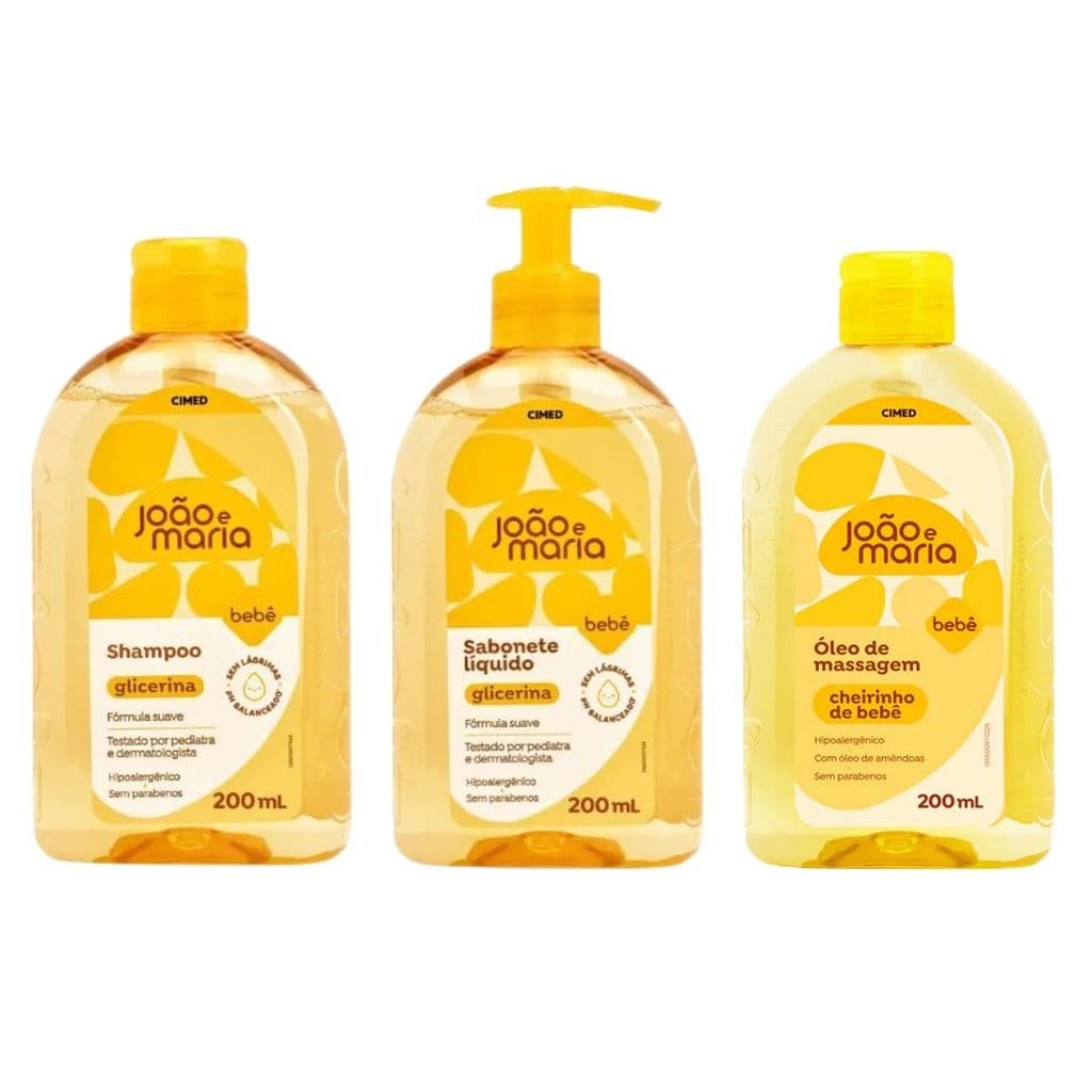 Kit Enxoval bebê Shampoo Sabonete Oleo Hidratante de Massagem João e Maria