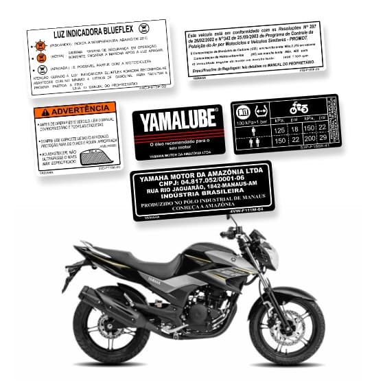 Kit de adesivos de precaução advertência moto Yamaha FAZER 250 envernizado / adesivos compatíveis com a moto