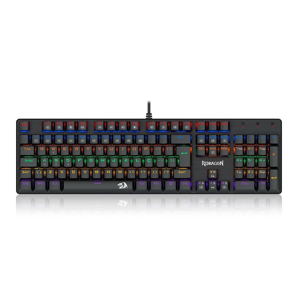 Teclado Redragon Mecanico Valheim Rainbow Preto Switch Azul K608-r (pt-brown)