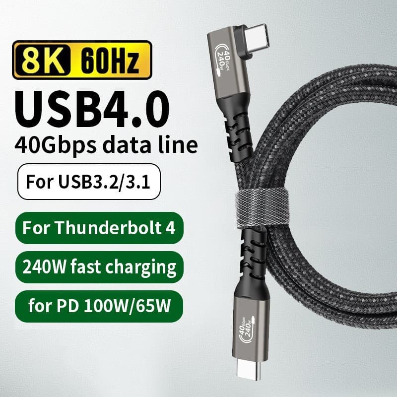 0.2m 0.5m 1m 1.5m 2m Cabo USB4 40Gbps 240W Thunderbolt 3 4 Type C Carregamento Rápido USB Para 8K 60HZ Linha De Dados La