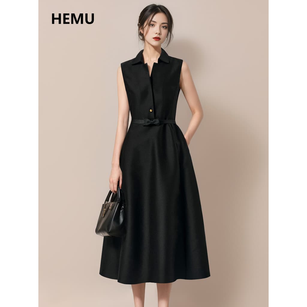 Hepburn estilo vestido feminino primavera francês pequeno vestido preto ocasião importante temperamento camisa vestido p