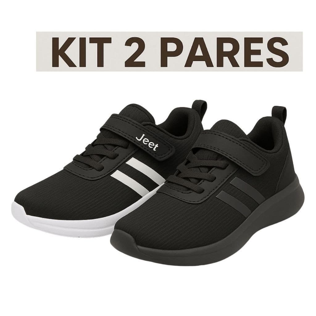 KIT 2 Tenis infantil esportivo ALL BLACK escolar menino dia dia menina conforto leve macio volta as aulas