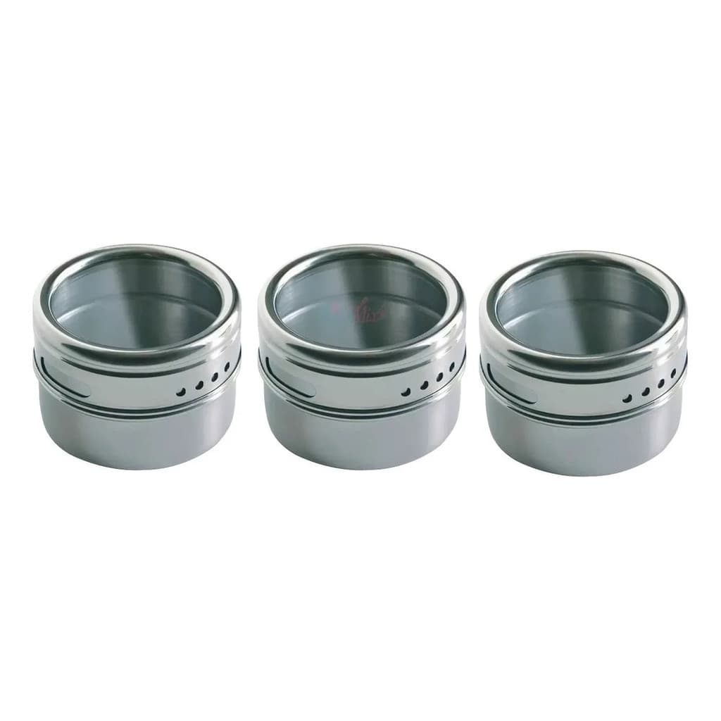 Porta Condimento Tempero Inox Magnético Imã 3 Pcs 3 Porta Condimentos Imã