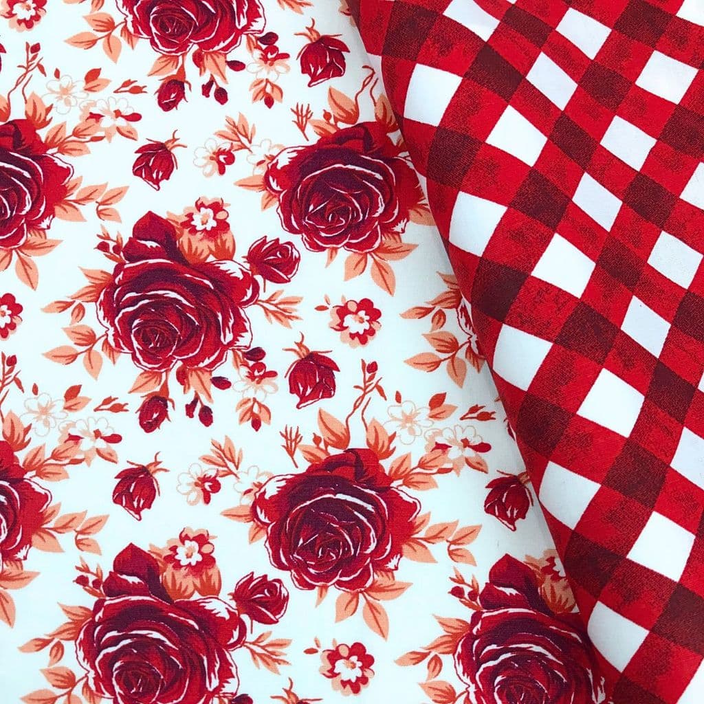 Tecido Tricoline Composê Nice Floral Vermelho 0,50x1,50m Para Costura Artesanato Patchwork