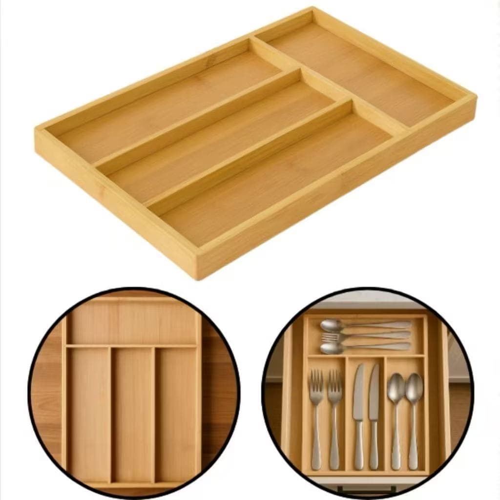 Porta Talheres Bambu Organizador Bambu 4 Divisórias - Organizador Multiuso