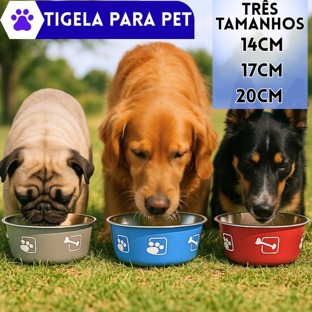 Kit 1/2 Tigela Comedouro Inox pra Ração e Água Antiderrapante Animais de Estimação Pet Cachorro Gato