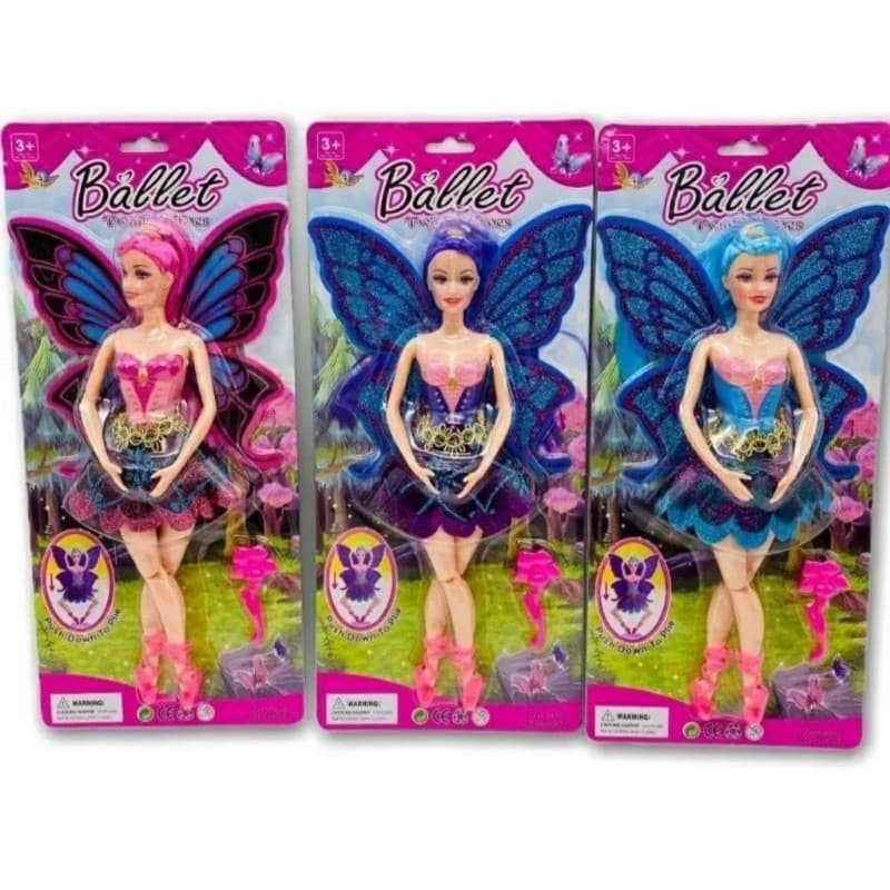 Kit com 1/2/3 Bonecas Bailarina Com Asas Brilhante Articulada  Acompanha Pente de Flor  . Frete Grátis Envio Imediato.