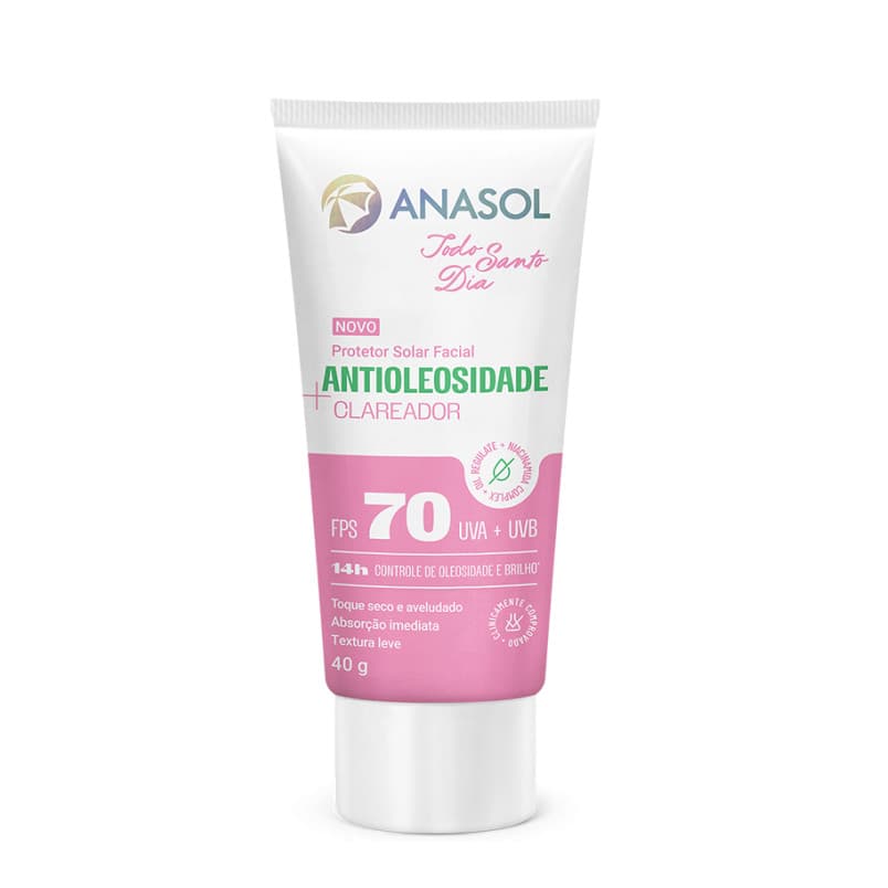 Protetor Solar Facial Antioleosidade Clareador Fps 70 Anasol