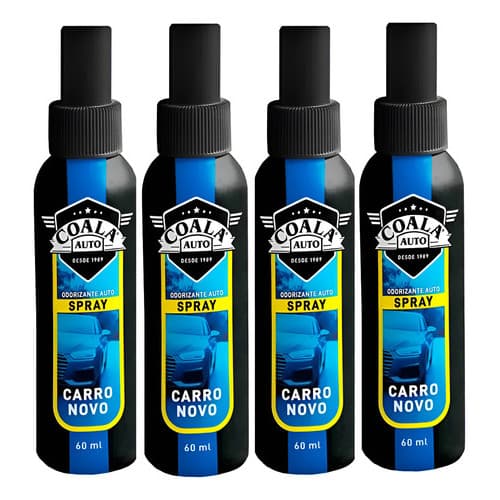 Kit 4 Odorizante Spray Coala Auto Carro Novo 60ml Azul Carro Novo