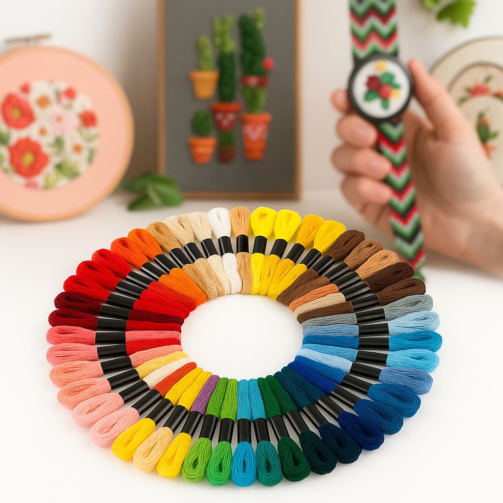 Kit 50 Linhas Meada Poliéster Cores Sortidas Únicas para Bordar Ponto Cruz Livre Artesanato 8mts