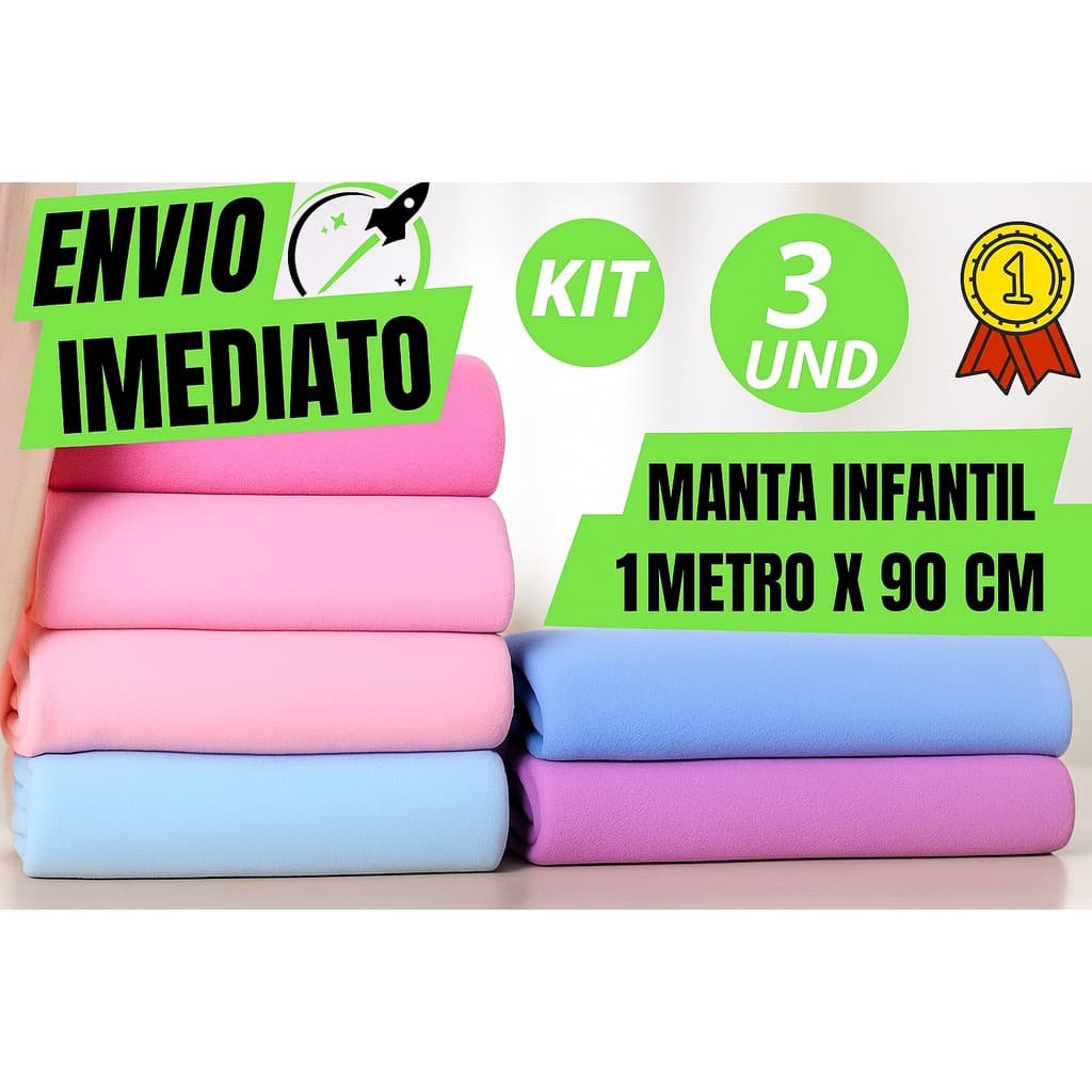 Kit com 3 Mantas de Bebê Microfibra Estampadas i Cobertor Infantil Macio 1mx90cm Mantinha para Enxoval e Kit Maternidade