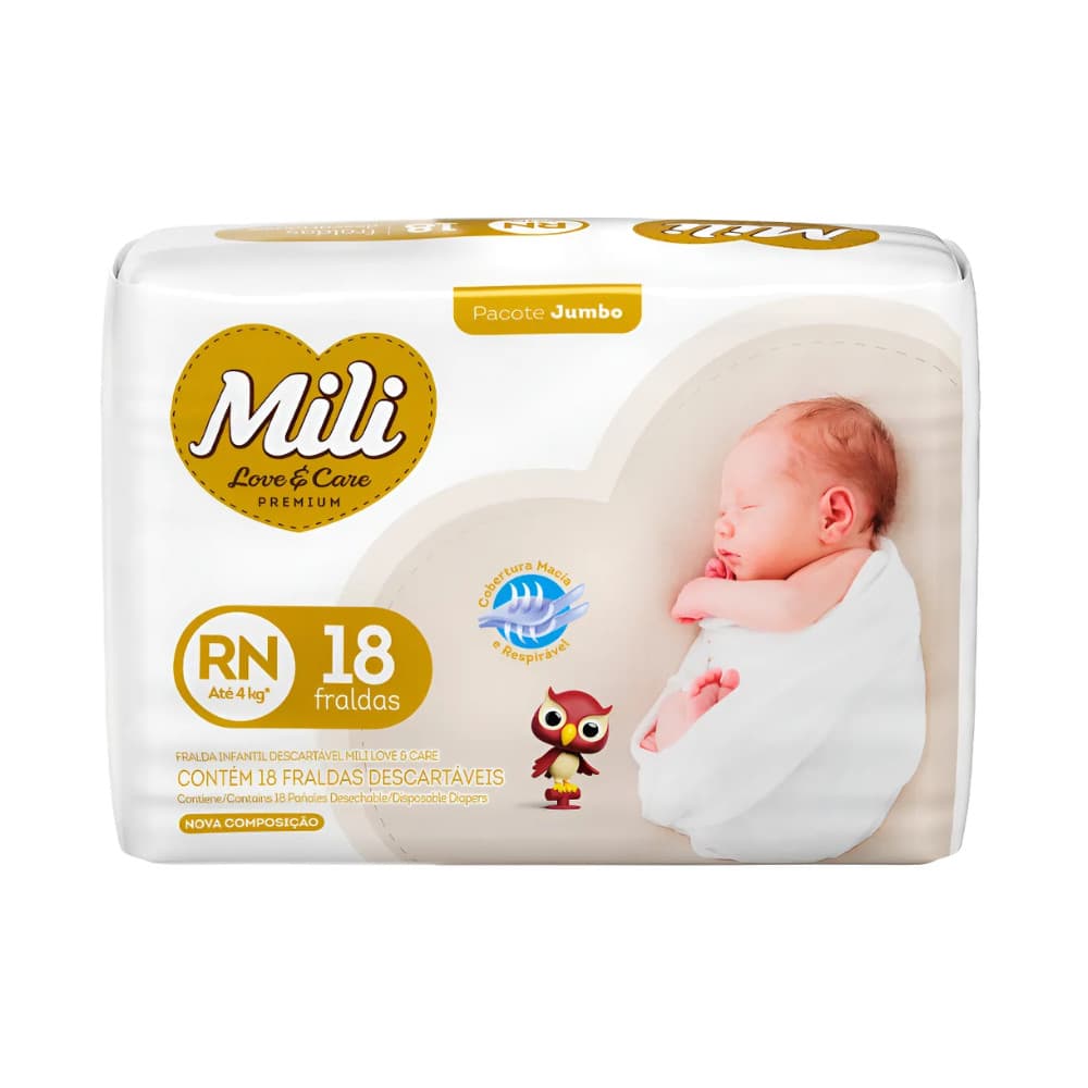 Fralda Mili LoveCare RN c/ 18 unidades - Fraldas Descartáveis